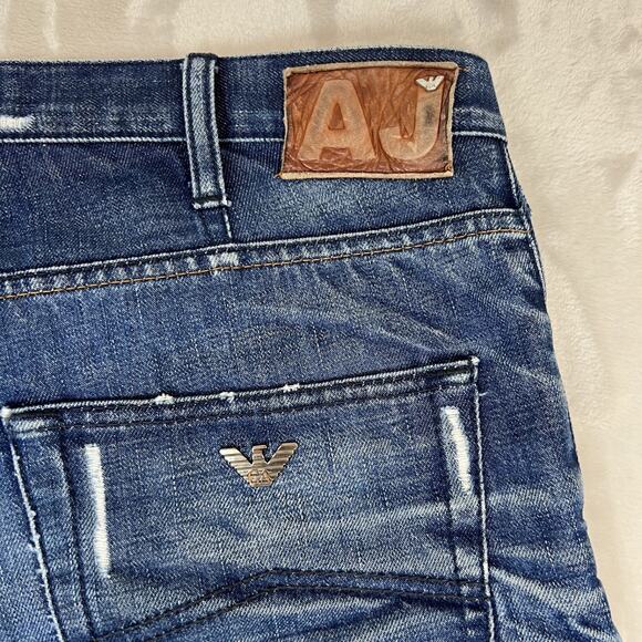 Armani Jeans Mens 33x30 Blue Denim Distressed Button Fly Grunge Streetwear - Picture 12 of 13